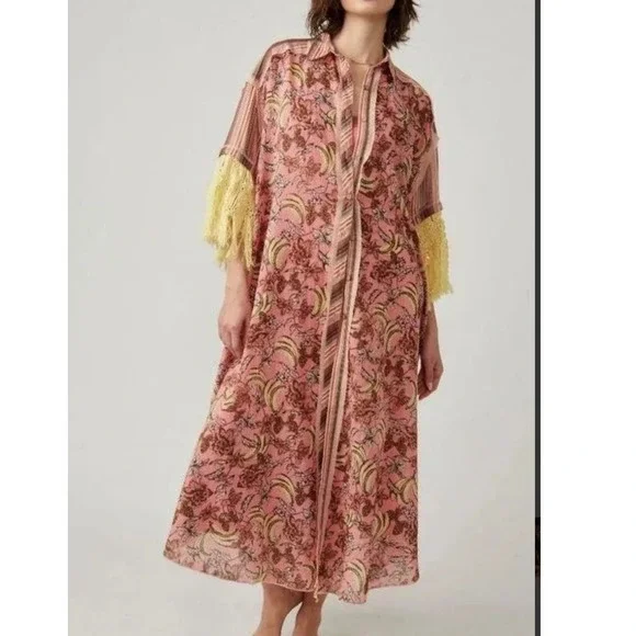 FREE PEOPLE Watching Waves Maxi Shirt / Mauve Combo Size Large - Picture 6 of 7